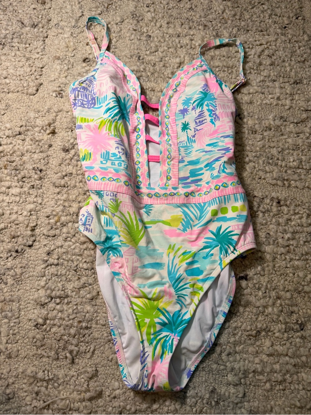 Lilly Pulitzer Tropical Print Pink, Teal & Lime One-Piece Swimsuit